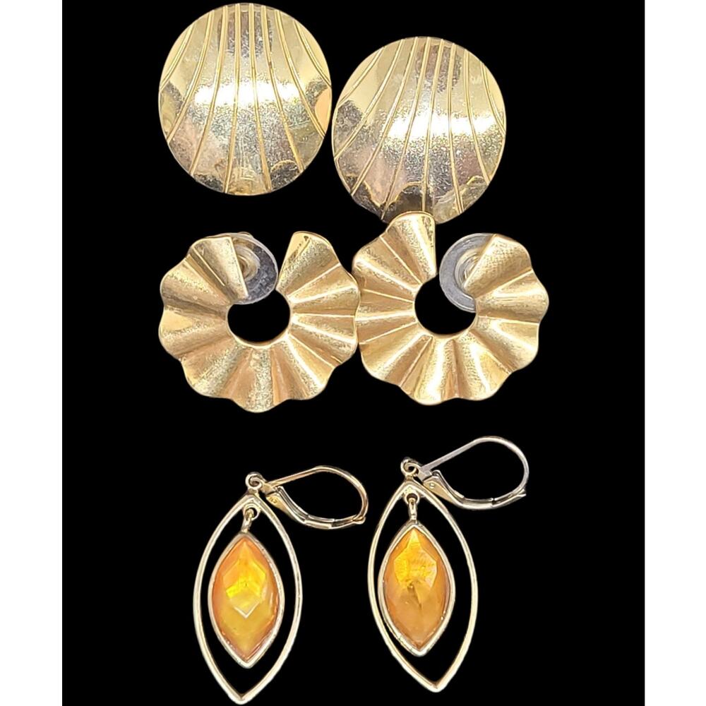 Vintage Gold Earrings Lot 3 Pair‎ Bold 80s Statement Classic Set Jewelry